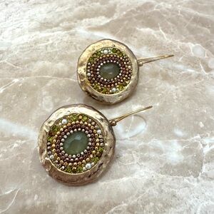 Stunning Green Beaded Drop Earrings Gold Pated 925 Silver